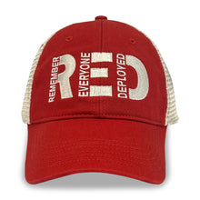 Load image into Gallery viewer, Remember Everyone Deployed Relaxed Twill Trucker Hat (Red)