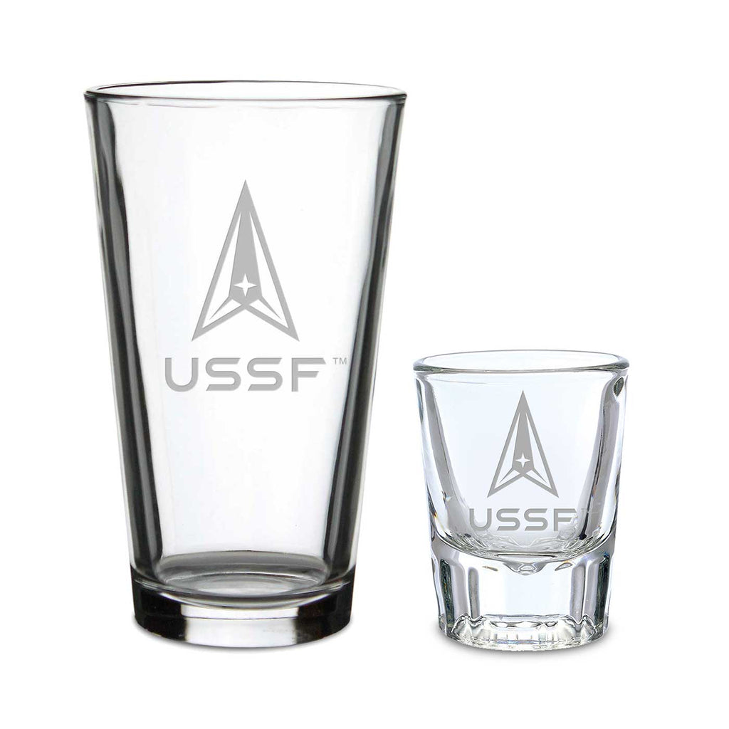 Space Force Set of 16oz Pint Glass w/ 2oz Classic Shot Glass