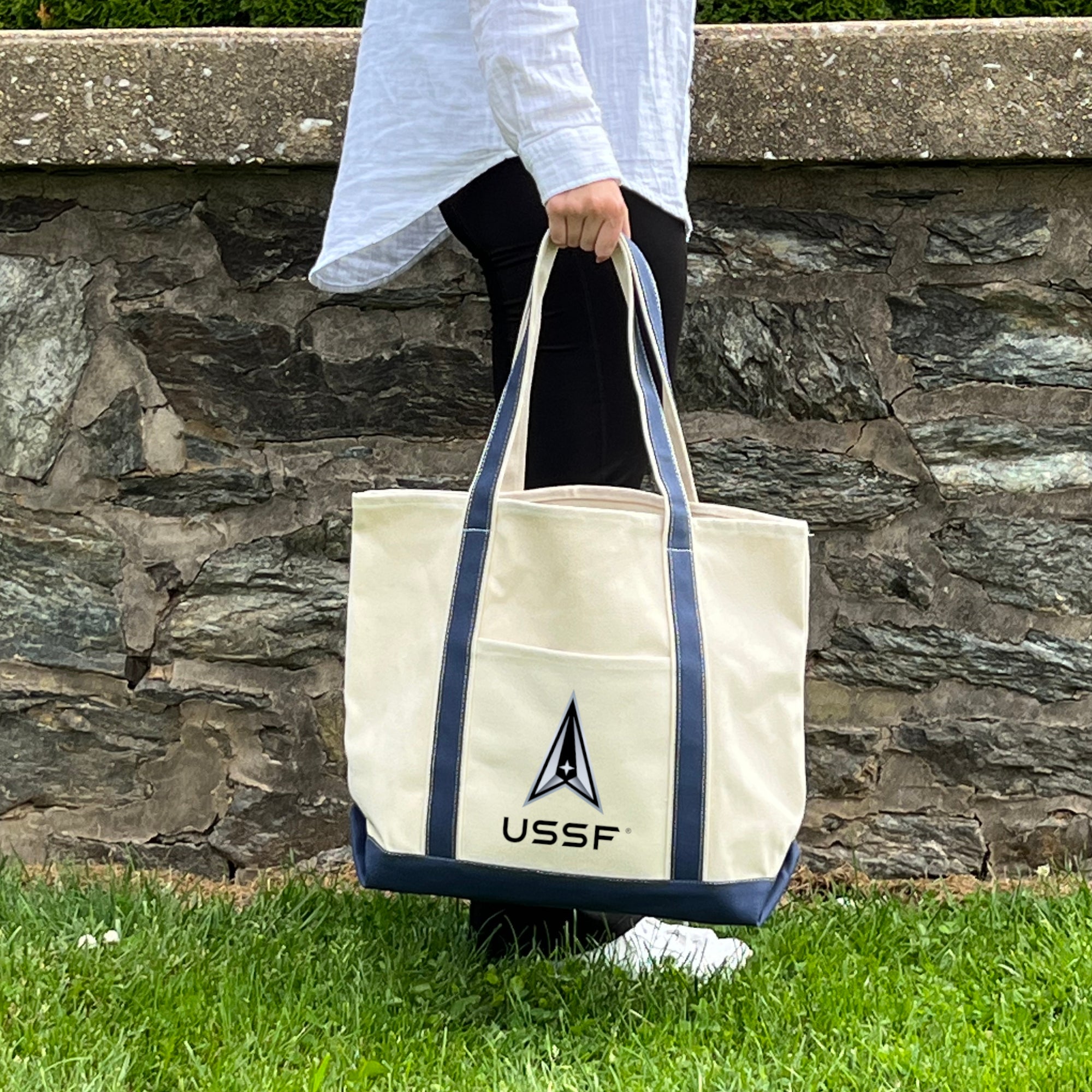 Space Force Delta Classic Natural Canvas Tote (Natural/Navy)