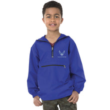 Load image into Gallery viewer, Air Force Wings Youth Pack-N-Go Pullover (Royal)