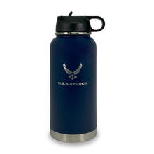 Load image into Gallery viewer, Air Force Wings Stainless Steel Laser Etched 32oz Water Bottle (Navy)