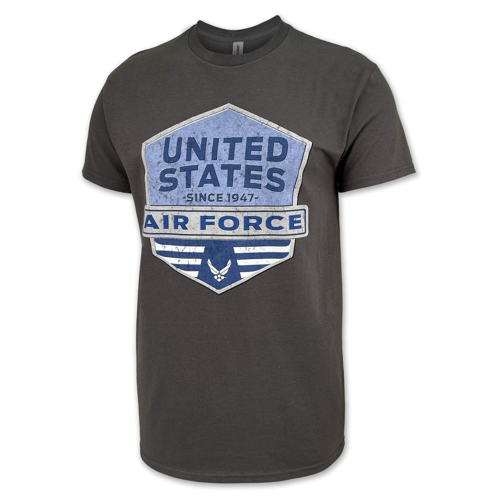 Air Force Distressed Hexagon Shield T-Shirt (Charcoal)