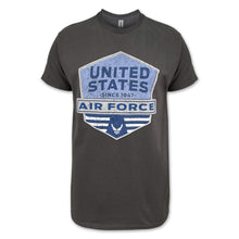 Load image into Gallery viewer, Air Force Distressed Hexagon Shield T-Shirt (Charcoal)