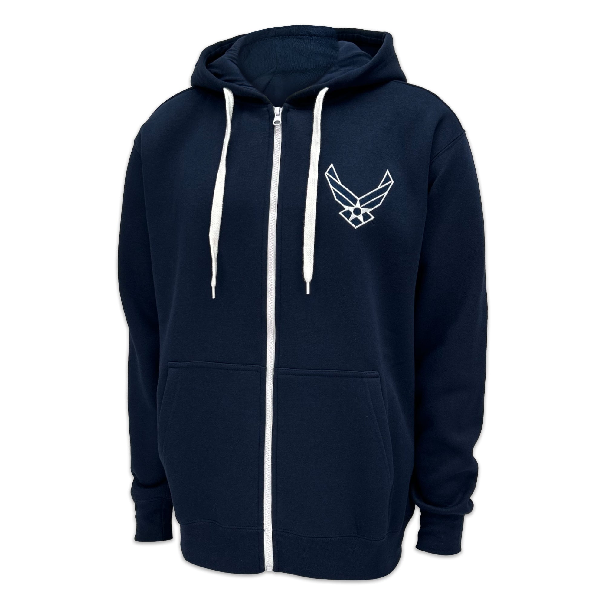 Air Force Wings Tackle Twill Embroidered Fleece Full Zip Hood (Navy)