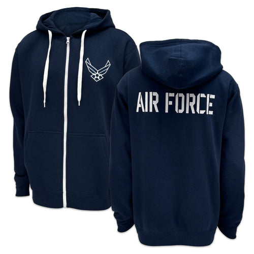 Air Force Wings Tackle Twill Embroidered Fleece Full Zip Hood (Navy)