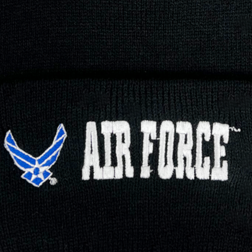 Air Force Wings Emblem Cuffed Knit Beanie (Black)